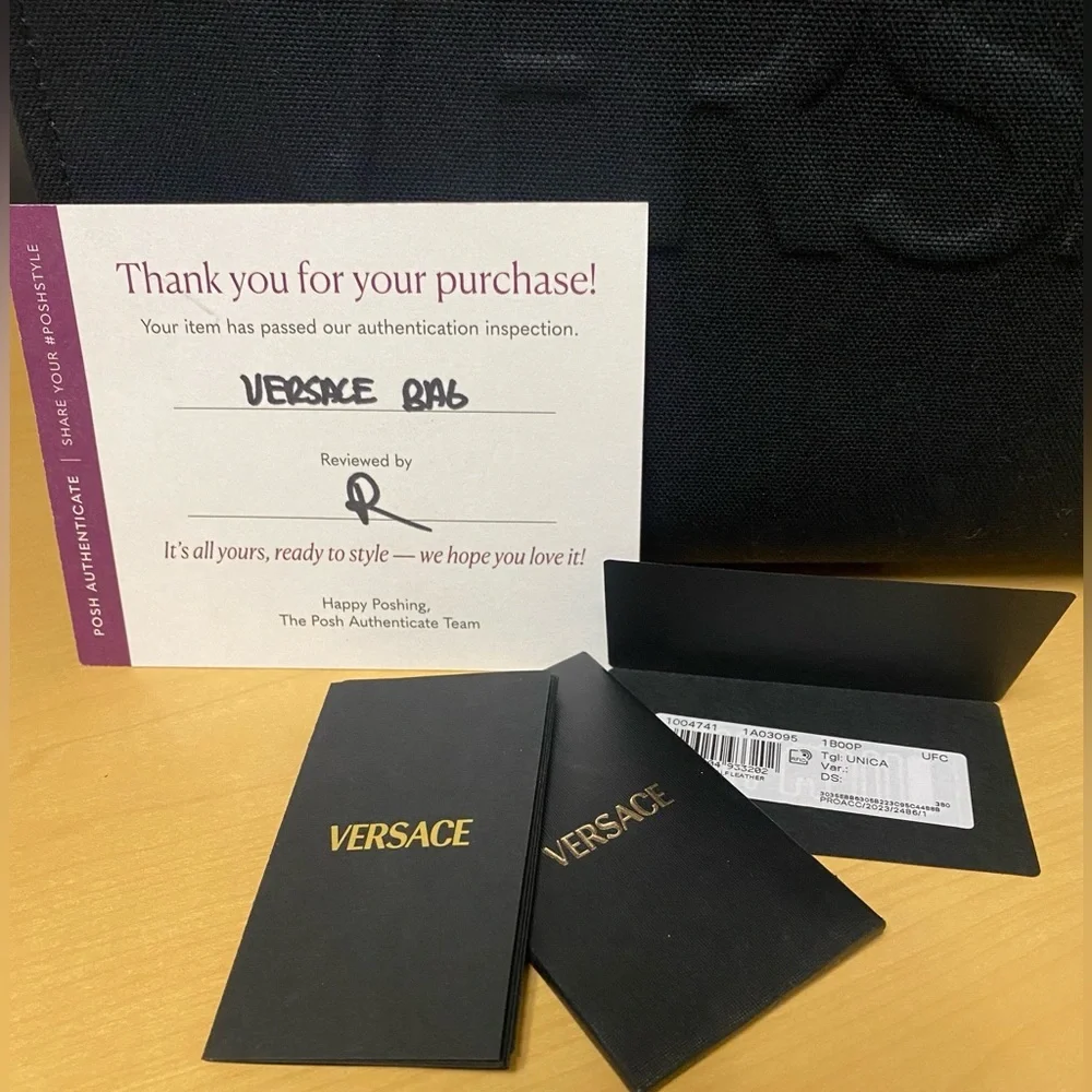 VERSACE Black Large Tote Bag w/Silver Medusa and Branded Dust Bag, EUC